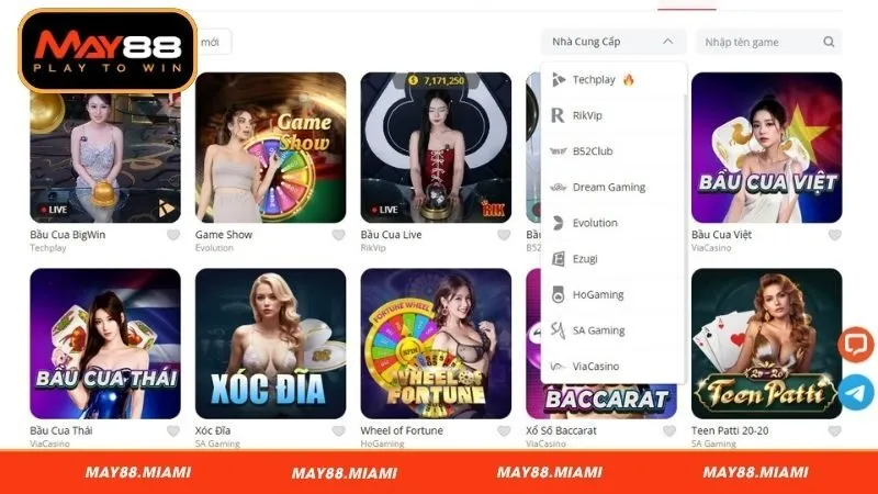 Các sảnh Casino May88 hiện có